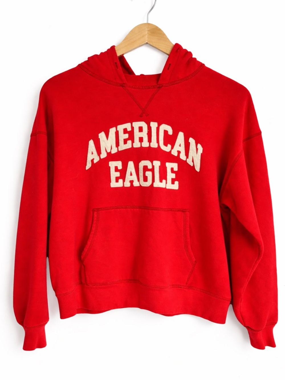 American Eagle Red Hoodie Logo Pullover XS